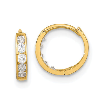 14k Madi K CZ 2x9mm Hinged Hoop Earrings