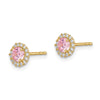 14k Madi K 4mm Round Pink and Clear CZ Halo Post Earrings
