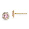 14k Madi K 4mm Round Pink and Clear CZ Halo Post Earrings