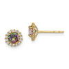 14k Madi K 4mm Round Mystic and Clear CZ Halo Post Earrings