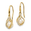 14k 4-5mm White Round Freshwater Cultured Pearl and CZ Cage Shepherd Hook Dangle Earrings