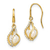14k 4-5mm White Round Freshwater Cultured Pearl and CZ Cage Shepherd Hook Dangle Earrings