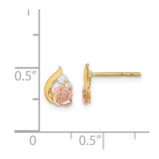 14k Two-Tone Madi K CZ Flower Childrens Post Earrings