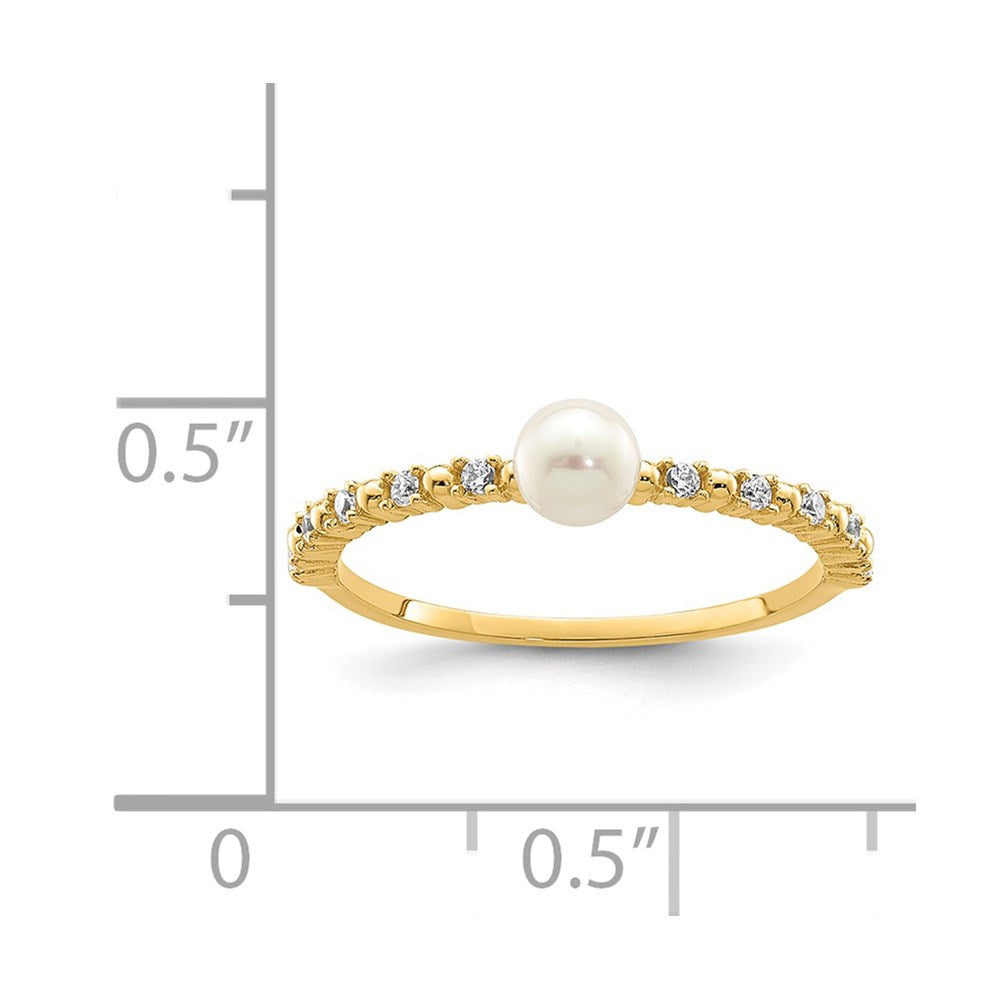 14K Madi K 3-4mm White Button Freshwater Cultured Pearl and CZ Size 4 Baby / Childrens Ring