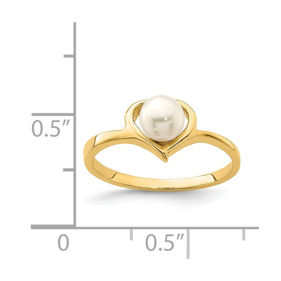 14K Madi K 4-5mm White Button Freshwater Cultured Pearl Heart Size 4 Baby / Childrens Ring