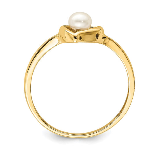 14K Madi K 3-4mm White Button Freshwater Cultured Pearl Heart Size 4 Baby / Childrens Ring