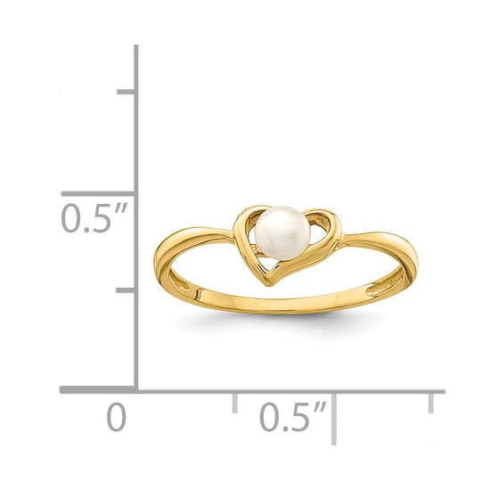 14K Madi K 3-4mm White Button Freshwater Cultured Pearl Heart Size 4 Baby / Childrens Ring