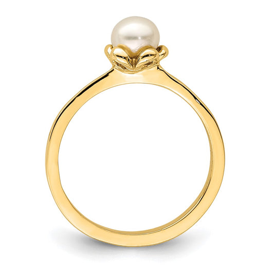 14K Madi K 4-5mm White Button Freshwater Cultured Pearl Flower Size 4 Baby / Childrens Ring
