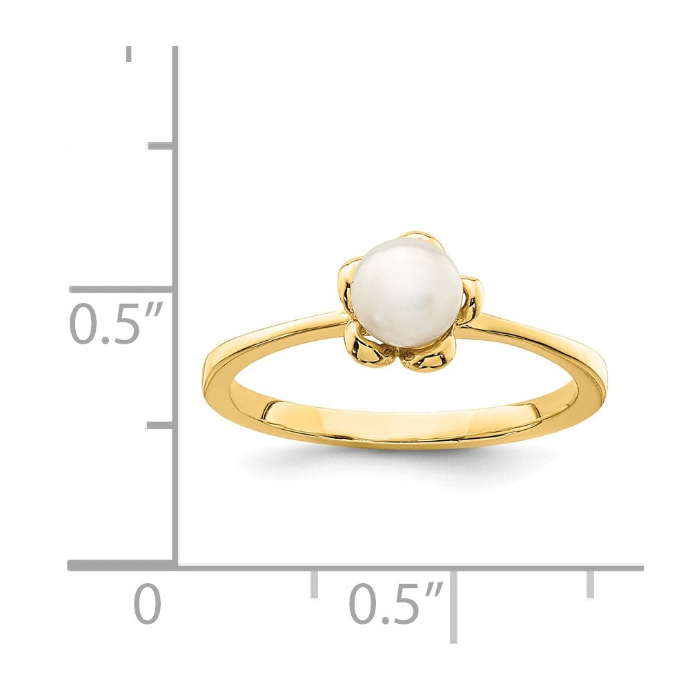 14K Madi K 4-5mm White Button Freshwater Cultured Pearl Flower Size 4 Baby / Childrens Ring