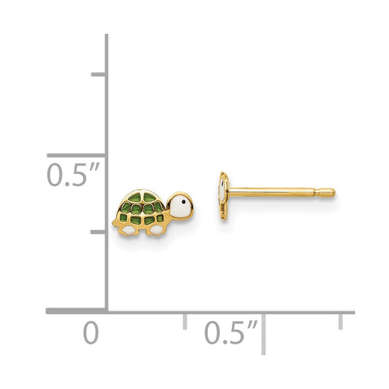 14k Madi K Green and White Enamel Turtle Childrens Post Earrings