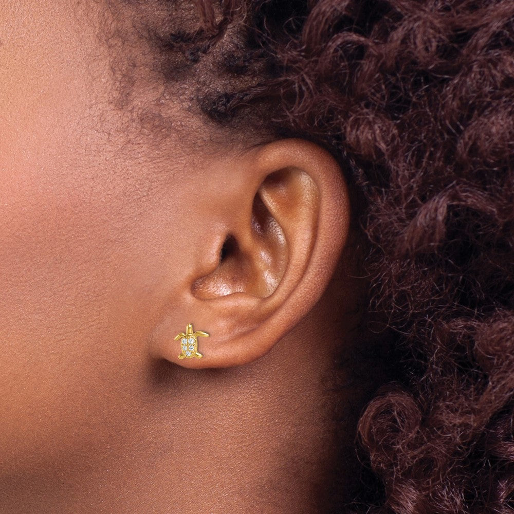 14k Madi K CZ Turtle Childrens Post Earrings