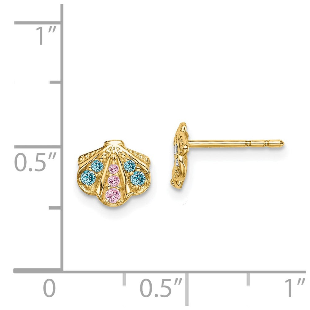 14k Madi K Blue and Pink CZ Seashell Childrens Post Earrings