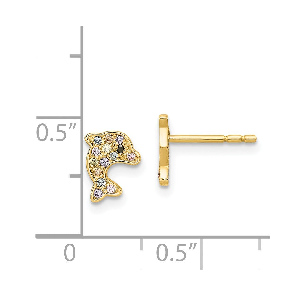 14k Madi K Multi-colored CZ Dolphin Childrens Post Earrings
