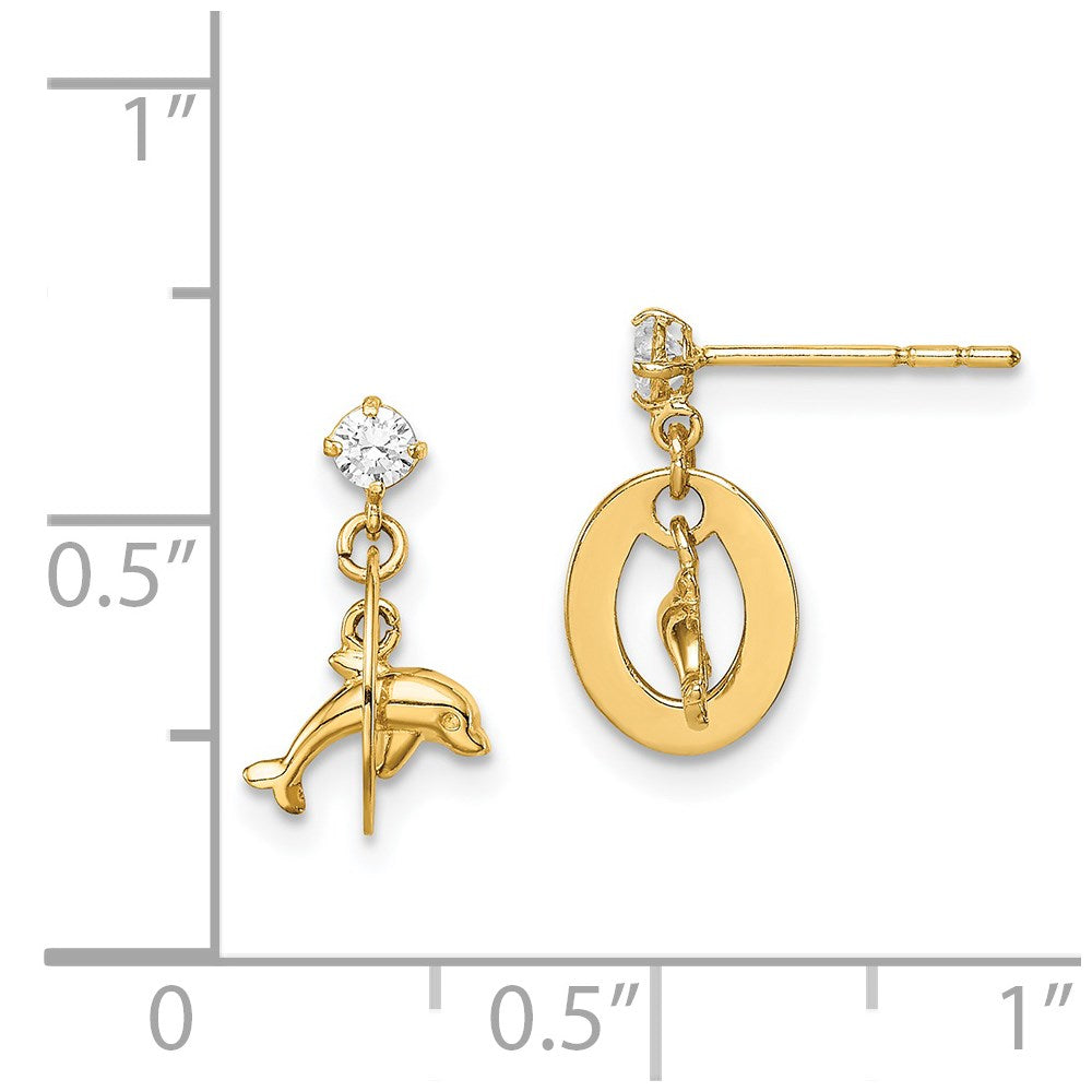 14k Madi K CZ Oval with Dolphin Dangle Post Earrings