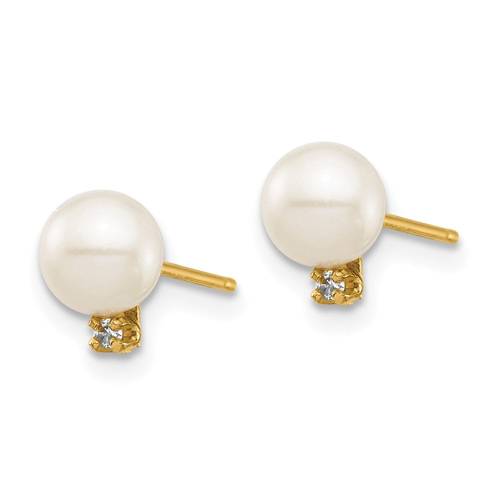 Madi K® Round FW Cultured Pearl with .02ct Diamond Post Earrings