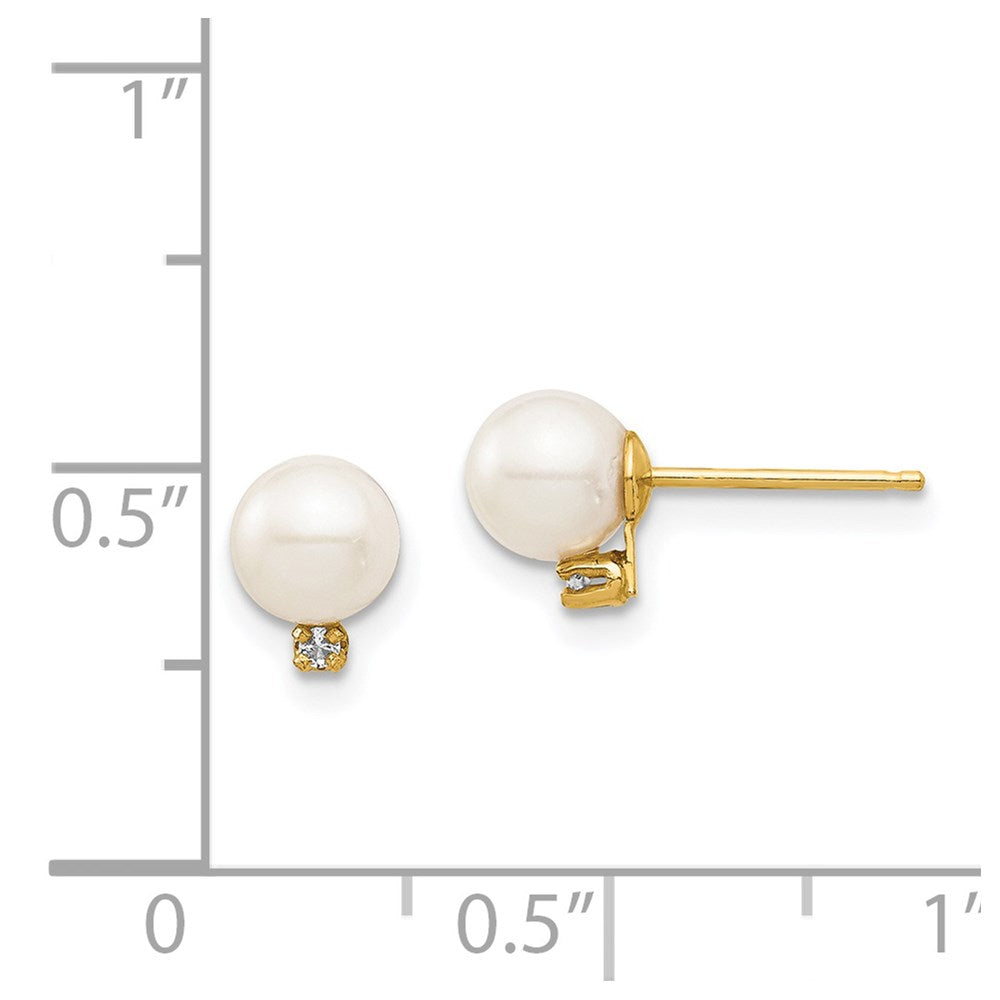 Madi K® Round FW Cultured Pearl with .02ct Diamond Post Earrings