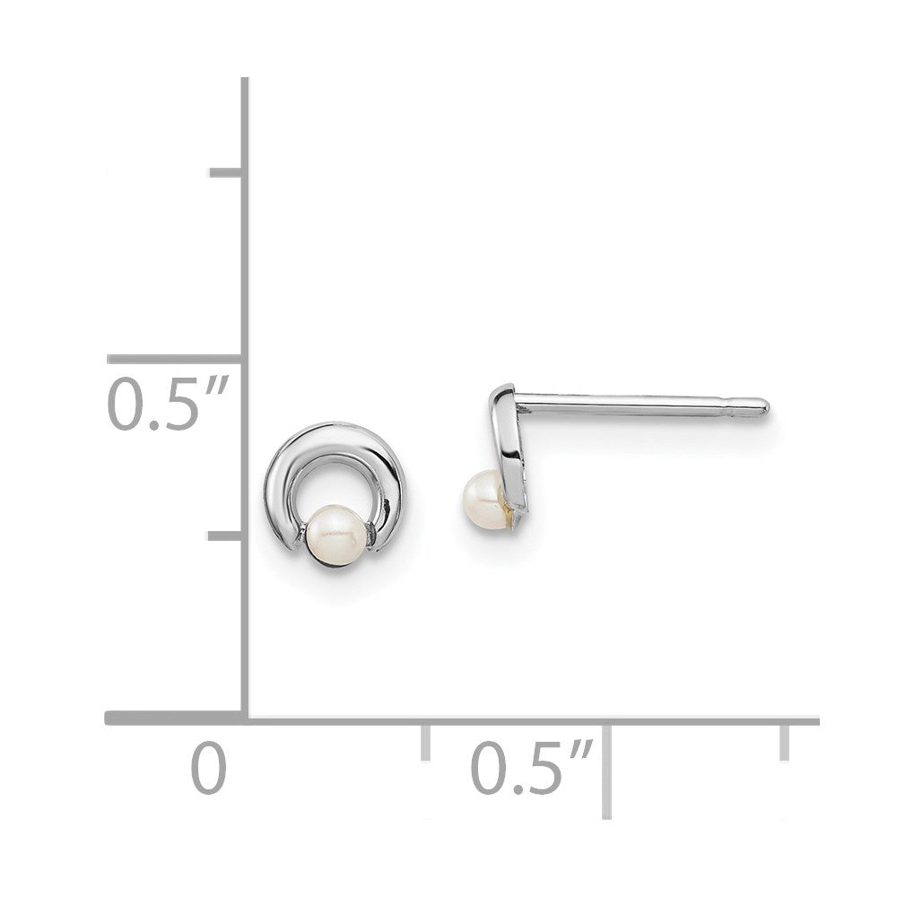 14k White Gold Madi K White Button Freshwater Cultured Pearl Circle Post Earrings