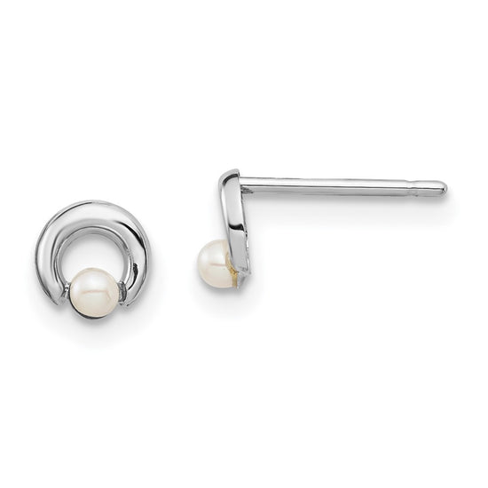 14k White Gold Madi K White Button Freshwater Cultured Pearl Circle Post Earrings