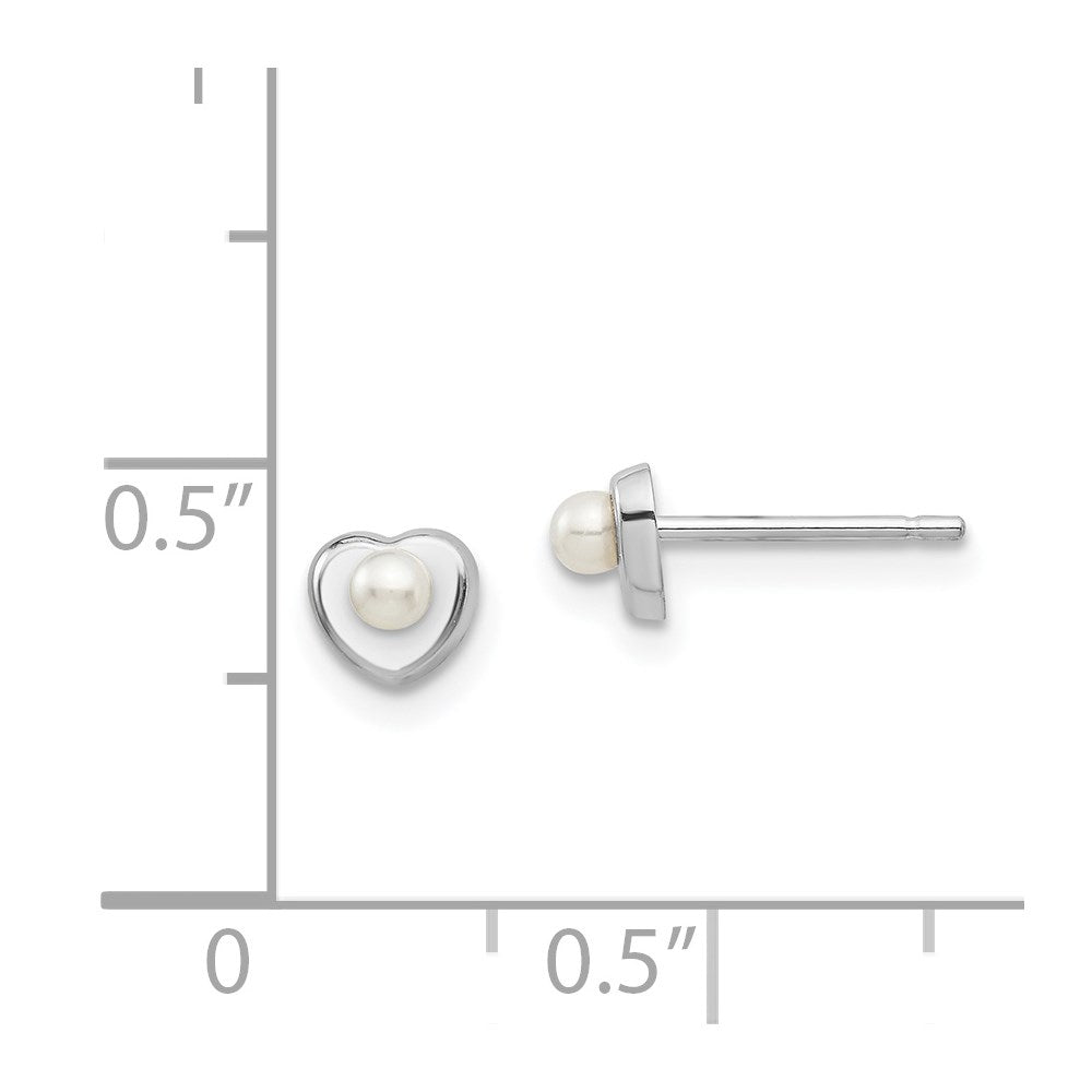 14kw Madi K White Button Freshwater Cultured Pearl Heart Post Earrings