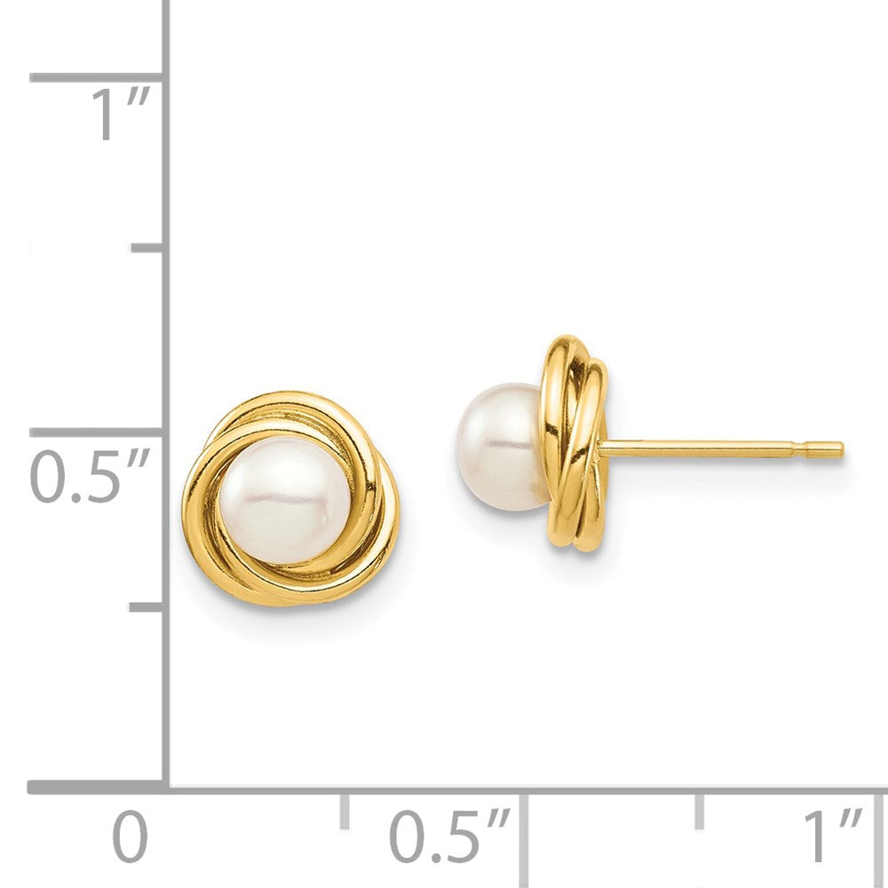 14k Madi K 4-5mm White Button Freshwater Cultured Pearl Love Knot Post Earrings with Silicone Backs