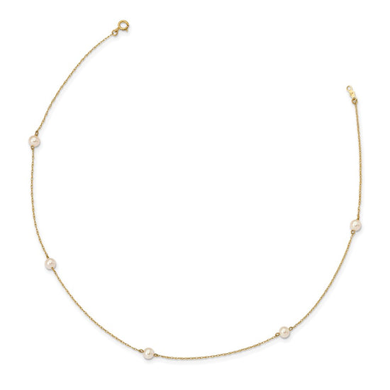 14k Madi K 4-5mm White Round Freshwater Cultured Pearl 5-Station 15.25 inch Necklace