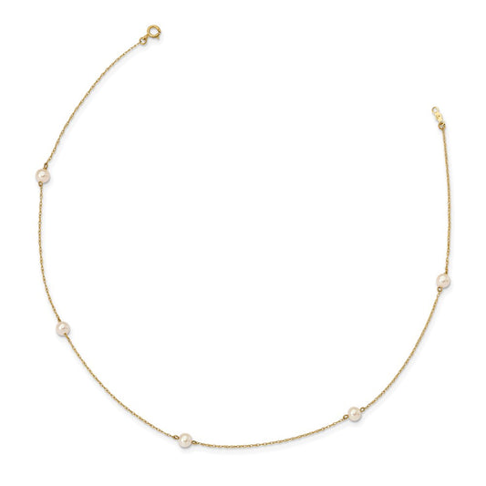 14k Madi K 4-5mm White Round Freshwater Cultured Pearl 5-Station 15.25 inch Necklace