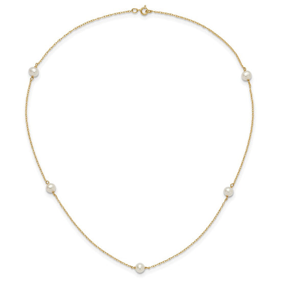 14k Madi K 4-5mm White Round Freshwater Cultured Pearl 5-Station 15.25 inch Necklace