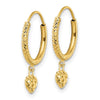 14K Madi K Diamond-cut Heart Hoop Childrens Earrings