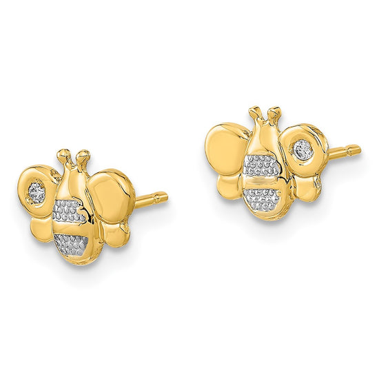 14K and White Rhodium Madi K Polished CZ Bee Childrens Post Earrings
