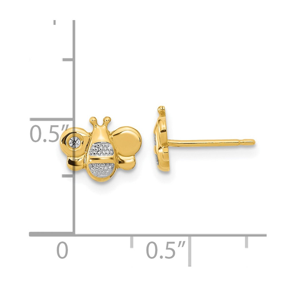 14K and White Rhodium Madi K Polished CZ Bee Childrens Post Earrings