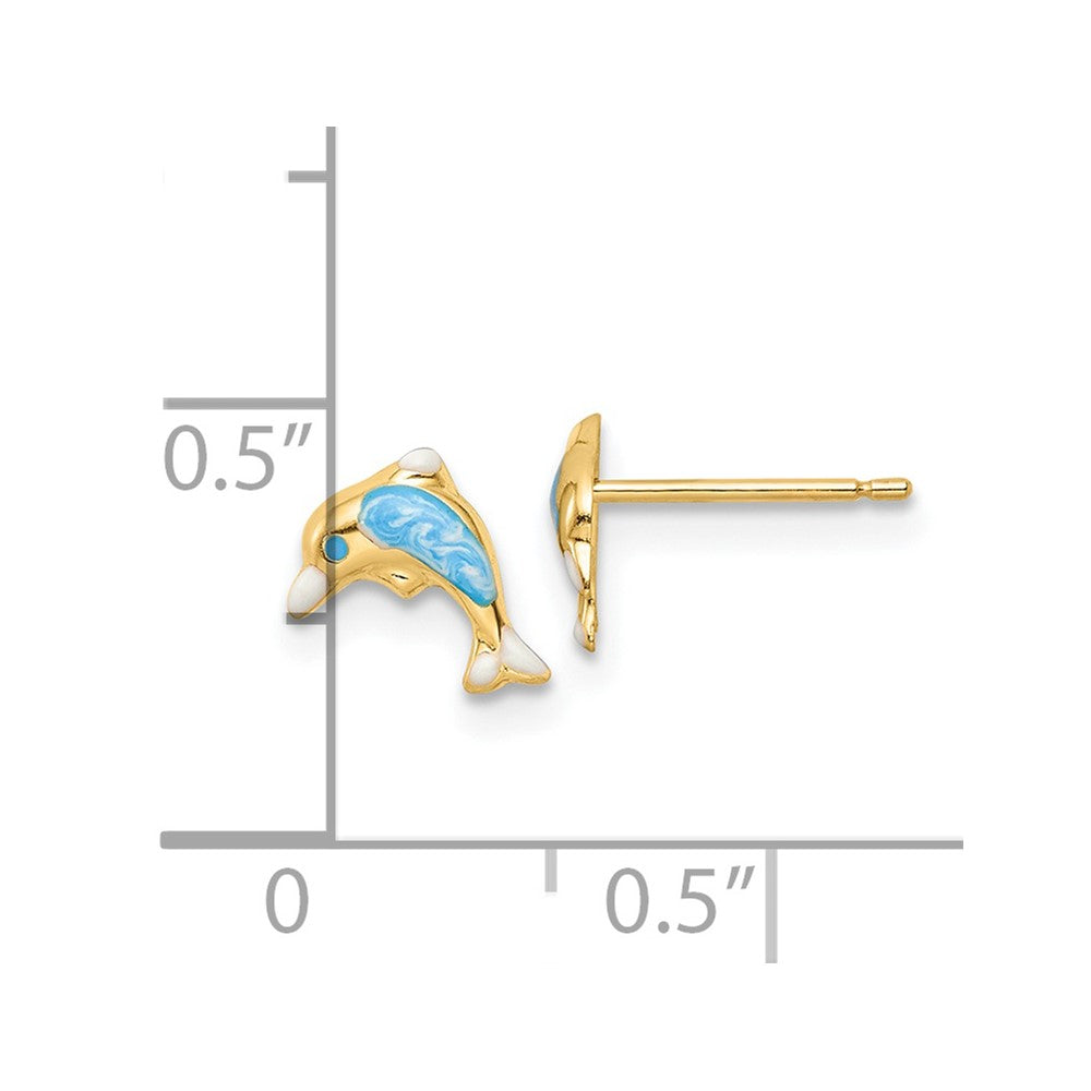 14k Madi K Polished Blue Enameled Dolphin Childrens Post Earrings