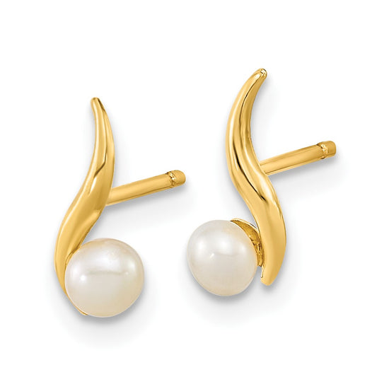 14K Madi K Polished 3-4mm White Button Freshwater Cultured Pearl Post Earrings