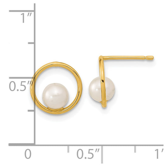 14K Madi K 5-6mm White Semi-Round Freshwater Cultured Pearl Open Circle Post Earrings
