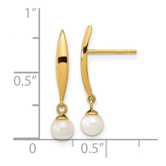14K Madi K Polished 3-4mm White Near Round Freshwater Cultured Pearl Drop Post Earrings