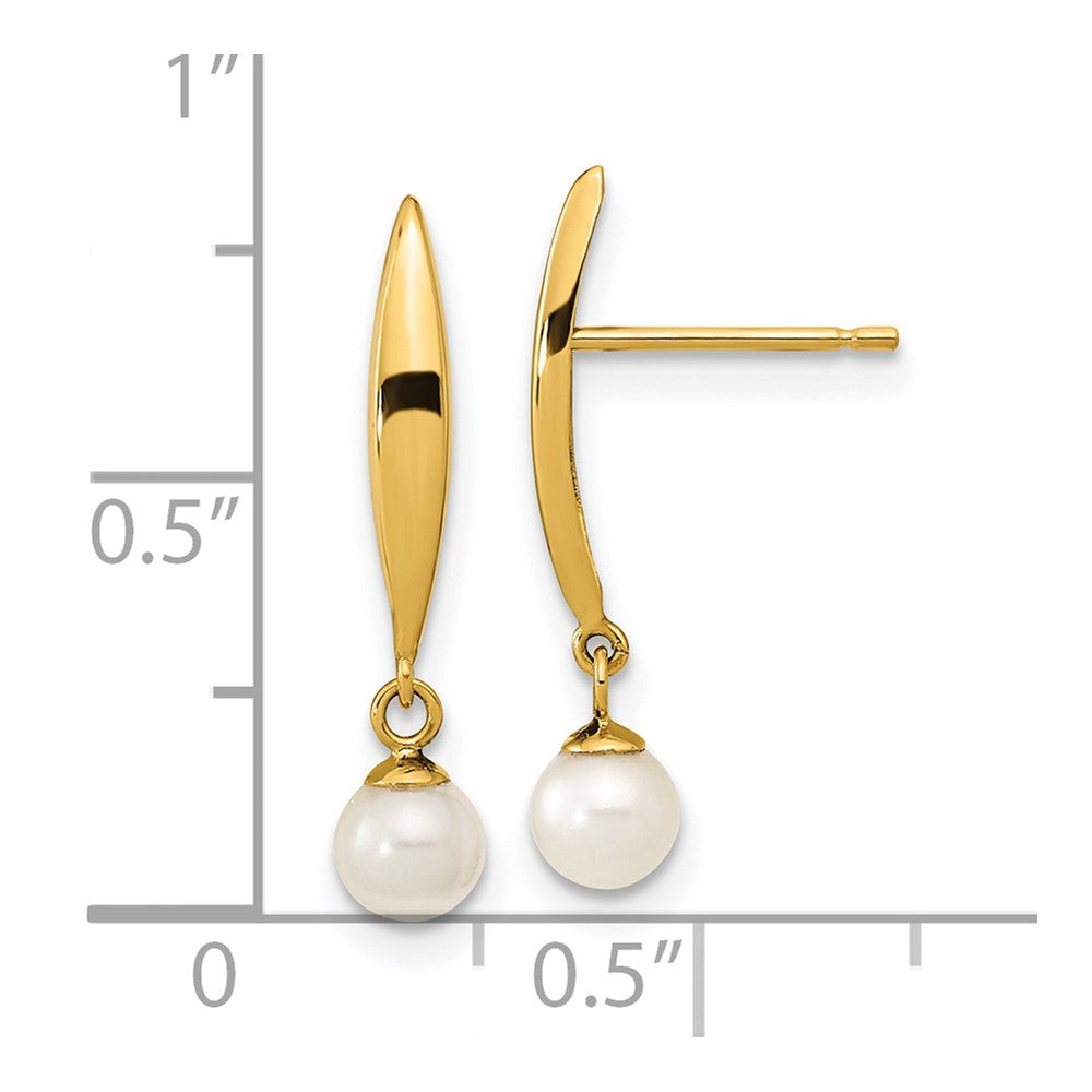 14K Madi K Polished 3-4mm White Near Round Freshwater Cultured Pearl Drop Post Earrings