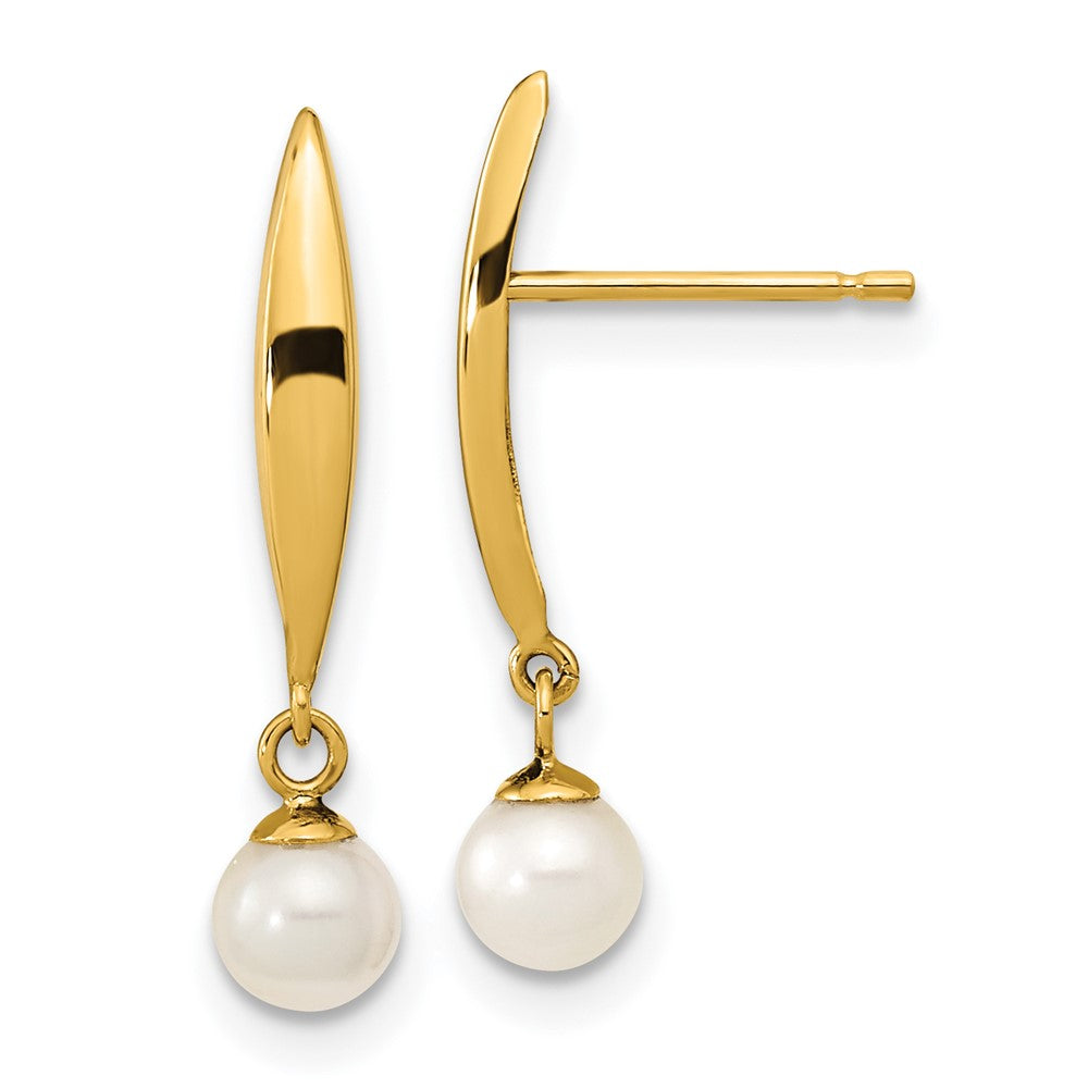 14K Madi K Polished 3-4mm White Near Round Freshwater Cultured Pearl Drop Post Earrings
