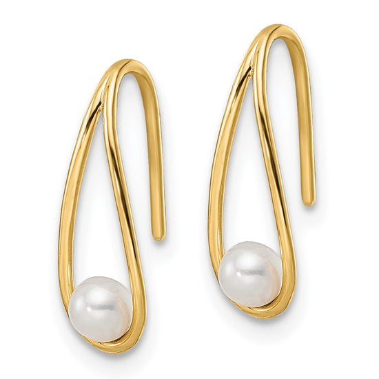 14k Madi K 4-5mm White Round Freshwater Cultured Pearl Teardrop French Wire Earrings