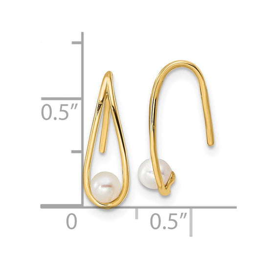 14k Madi K 4-5mm White Round Freshwater Cultured Pearl Teardrop French Wire Earrings