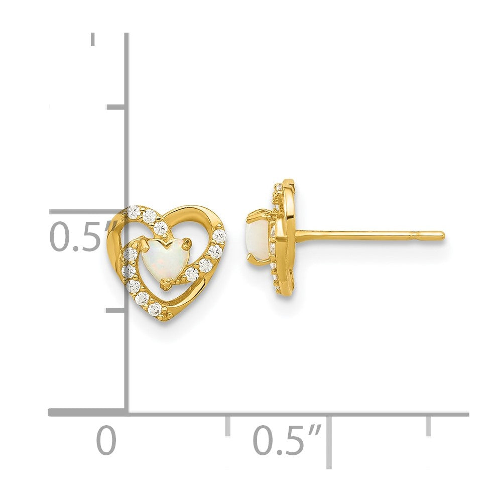 14k Madi K Polished Created Opal and CZ 7.5mm Heart Childrens Post Earrings