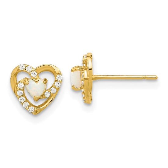14k Madi K Polished Created Opal and CZ 7.5mm Heart Childrens Post Earrings