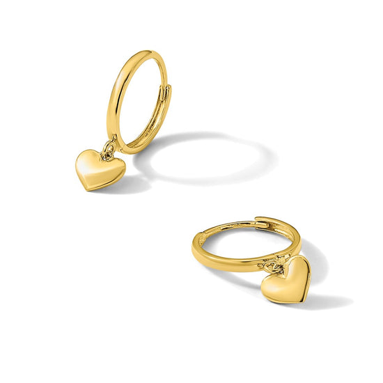 14k Madi K Polished Heart Dangle Childrens Hinged Hoop Earrings