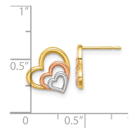 14k with Rose and White Rhodium Madi K Polished Hearts Childrens Post Earrings