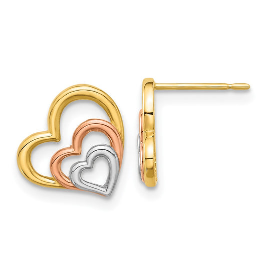 14k with Rose and White Rhodium Madi K Polished Hearts Childrens Post Earrings