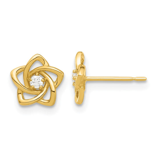 14k Madi K Polished CZ Flower Childrens Post Earrings