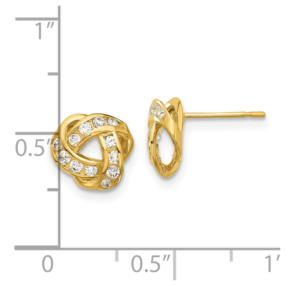 14k Madi K Polished CZ Love Knot Childrens Post Earrings