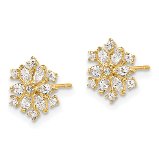 14k Madi K Polished CZ Snowflake Childrens Post Earrings