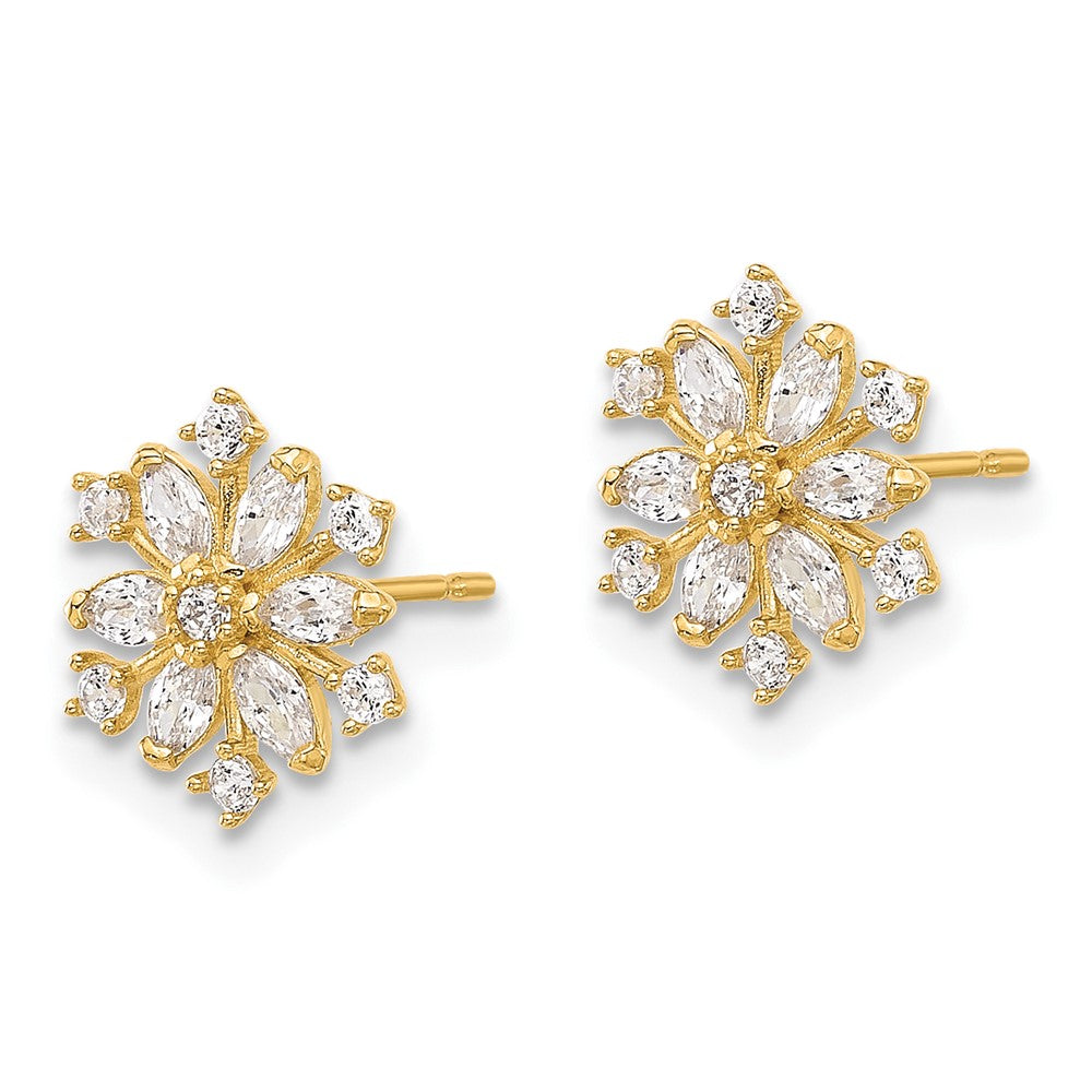 14k Madi K Polished CZ Snowflake Childrens Post Earrings