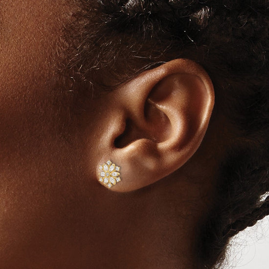 14k Madi K Polished CZ Snowflake Childrens Post Earrings