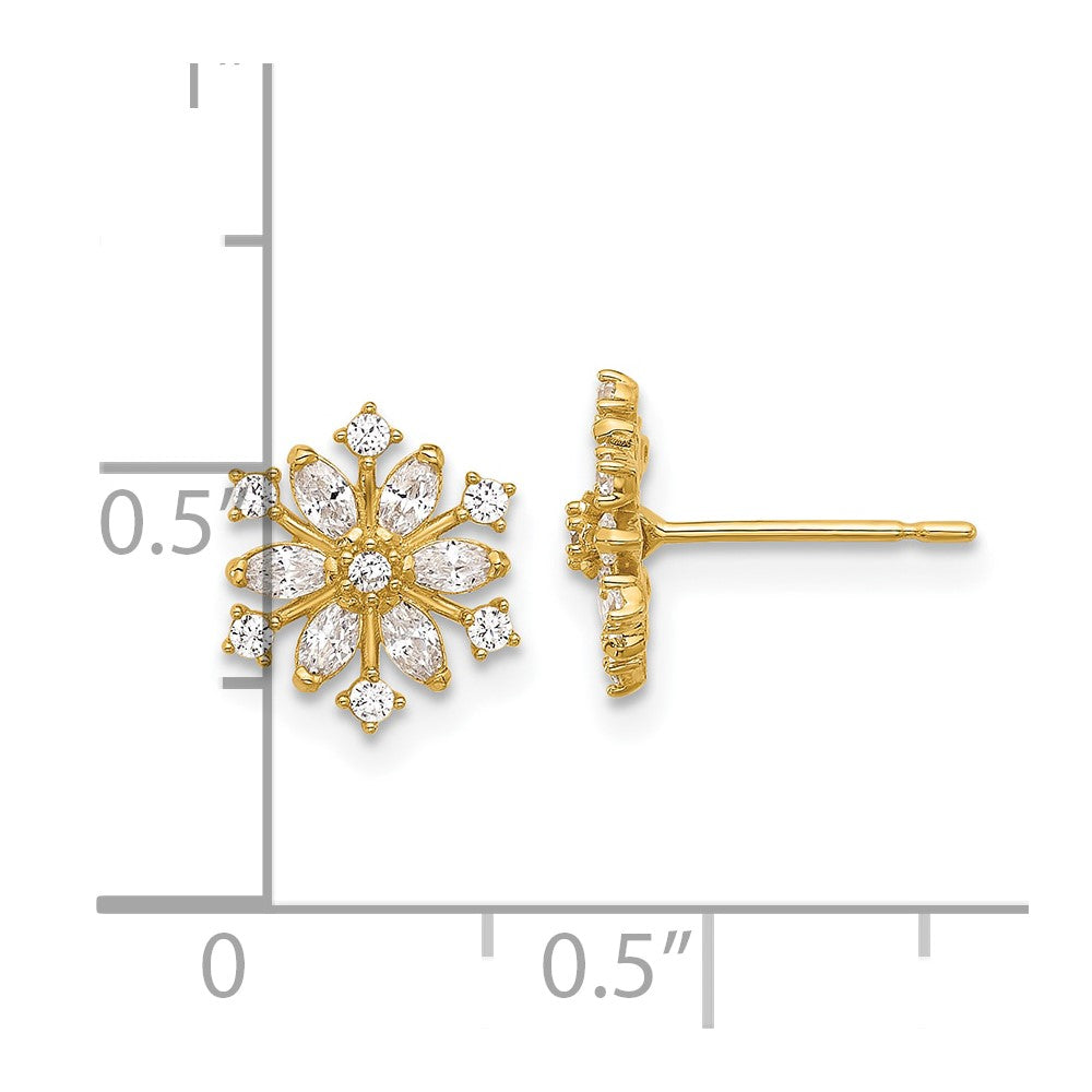 14k Madi K Polished CZ Snowflake Childrens Post Earrings