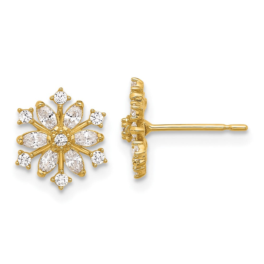 14k Madi K Polished CZ Snowflake Childrens Post Earrings